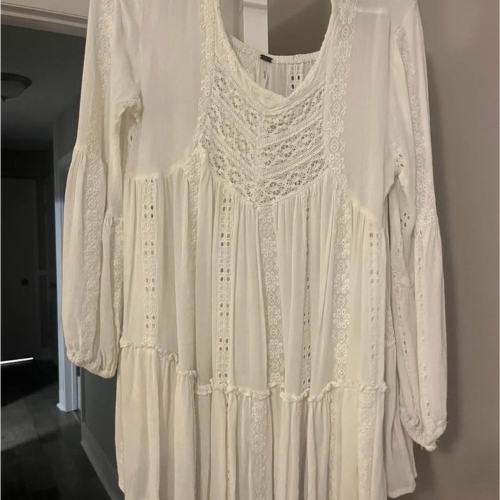 Free People Cream Pleated Ruffled Dress